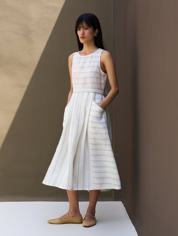 Neza Stripe Linen Sleeveless Dress - Mint