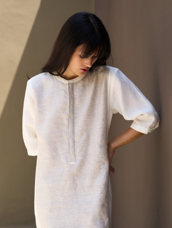 Faiza Metallic Linen Dress - Ivory